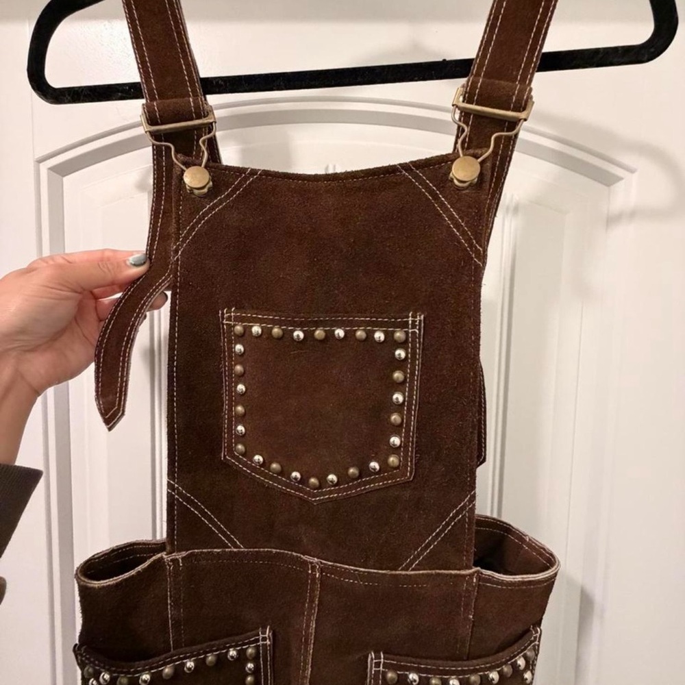 REVOLVE Understated Leather Brown Suede Studded Short Overalls Small - Picture 5 of 7